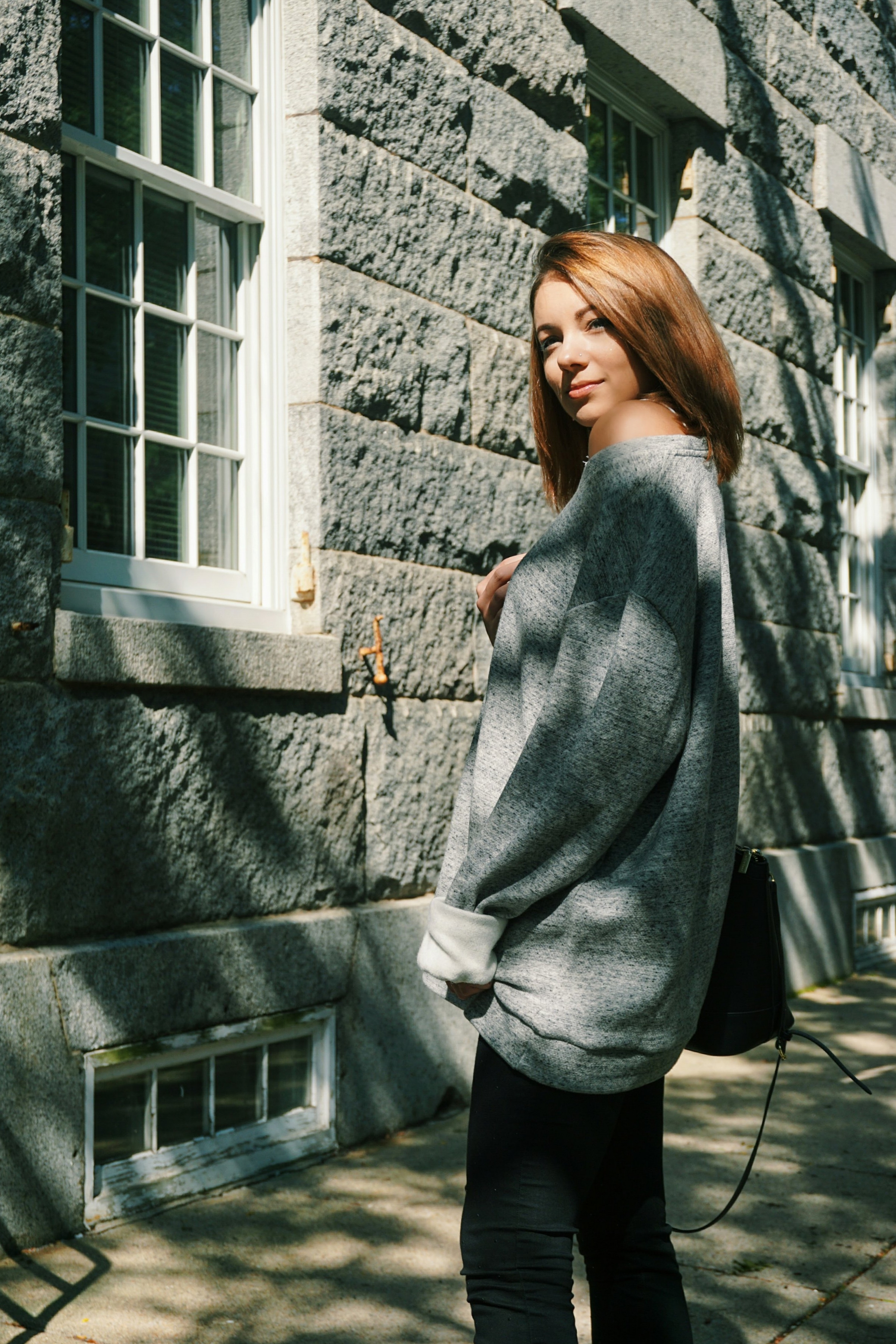 Girl with hot sale oversized sweater